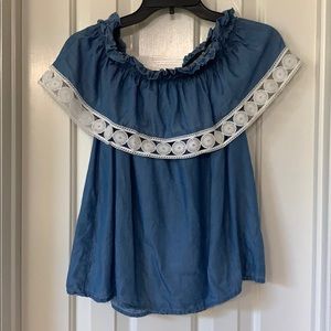 Off shoulder chambray blouse